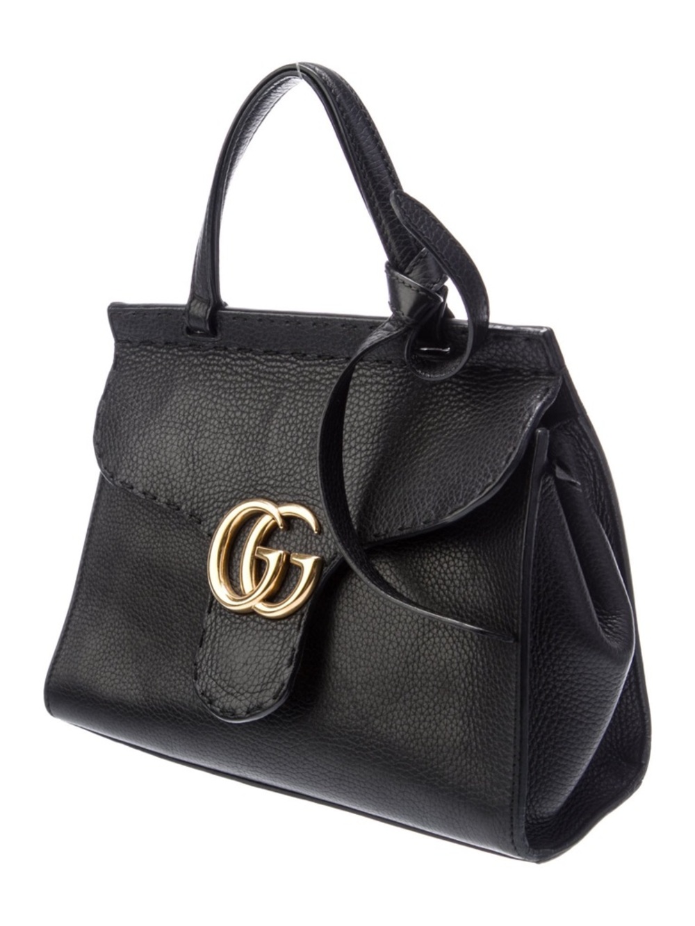 Gucci Black Leather Top-Handle Satchel with Gold Double G